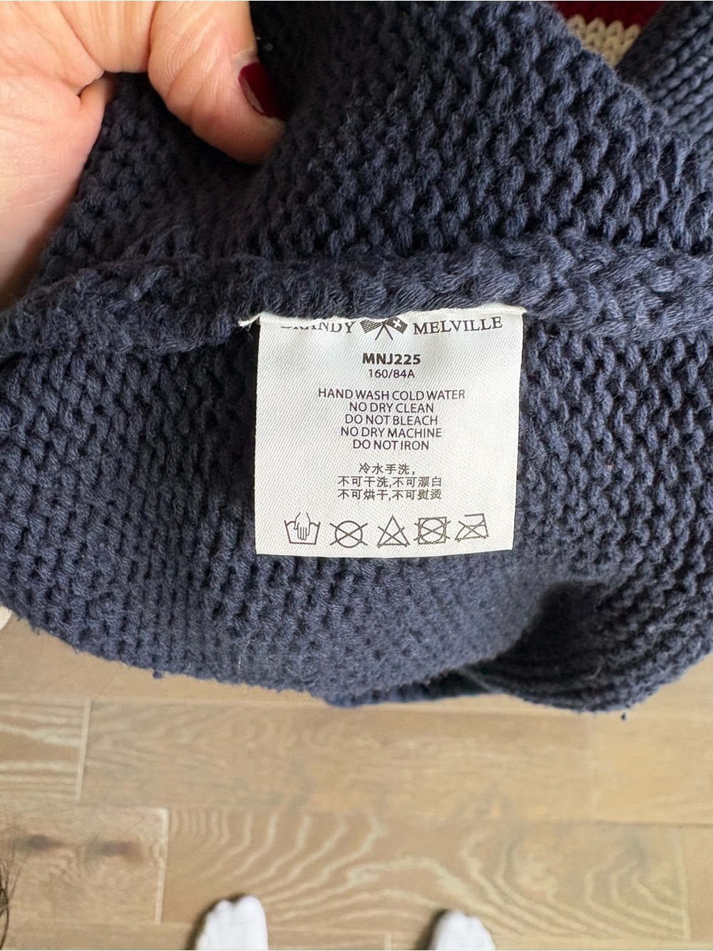 LIKE NEW! Brandy Melville Navy Crewneck Sweater with American Flag - Picture 3 of 4